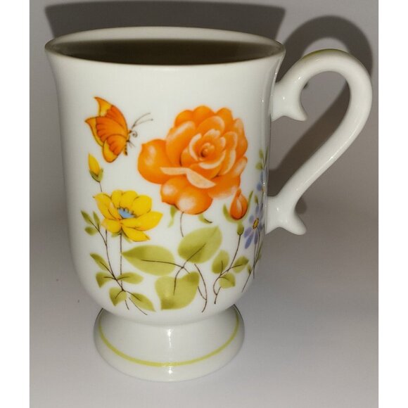 Royal Crown Other - Vintage Royal Crown Butterfly And Flowers With Green/Yellow Stripe Mug RARE